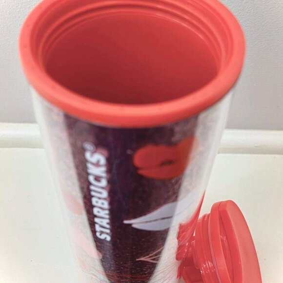 Starbucks Valentine's Day Red Lips Pink Hearts with Glitter Insulated Tumbler - Picture 4 of 11